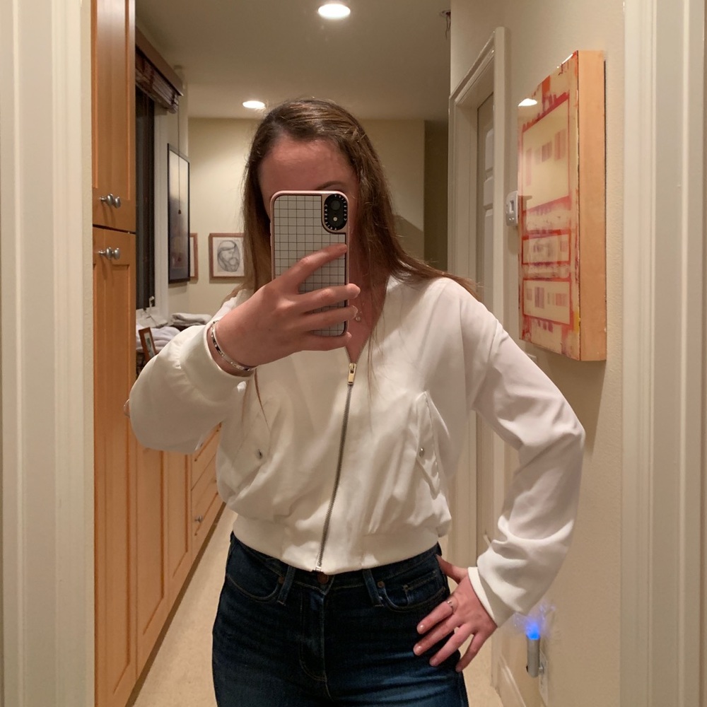 Zara White Bomber Jacket